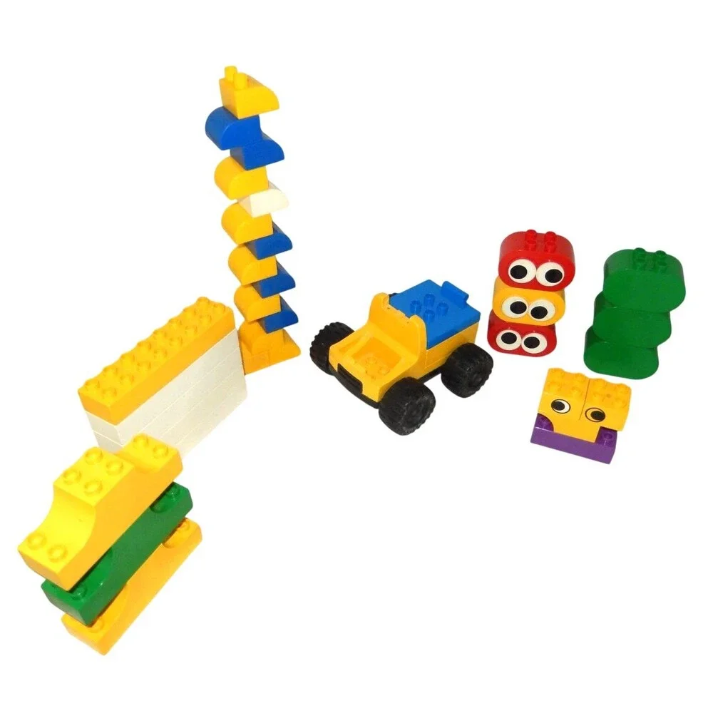 36 Vintage Lego Duplo Mixed Lot Specialty Shaped Blocks Truck & Wheels Eyes